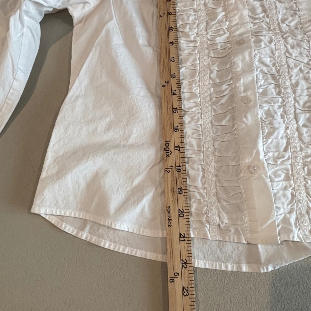 White Ruffle Front Embroider Button Down Shirt 12P Long Sleeve Petite Victorian - Picture 11 of 11